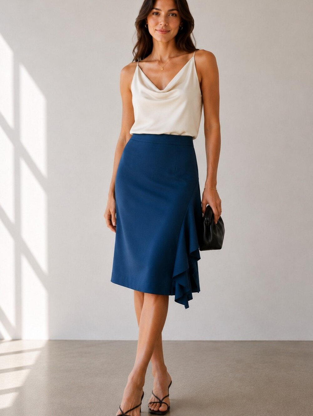 Kaelen Wool Blend Ruffled Pencil Skirt Quiet Luxury Career Workwear Women's 2